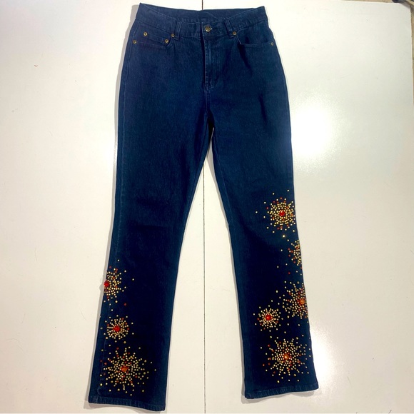 DG2 By Diane Gilman Vintage Y2K Retro High Rise Flare Bling Stud Jeweled Jean 14 - Picture 2 of 14